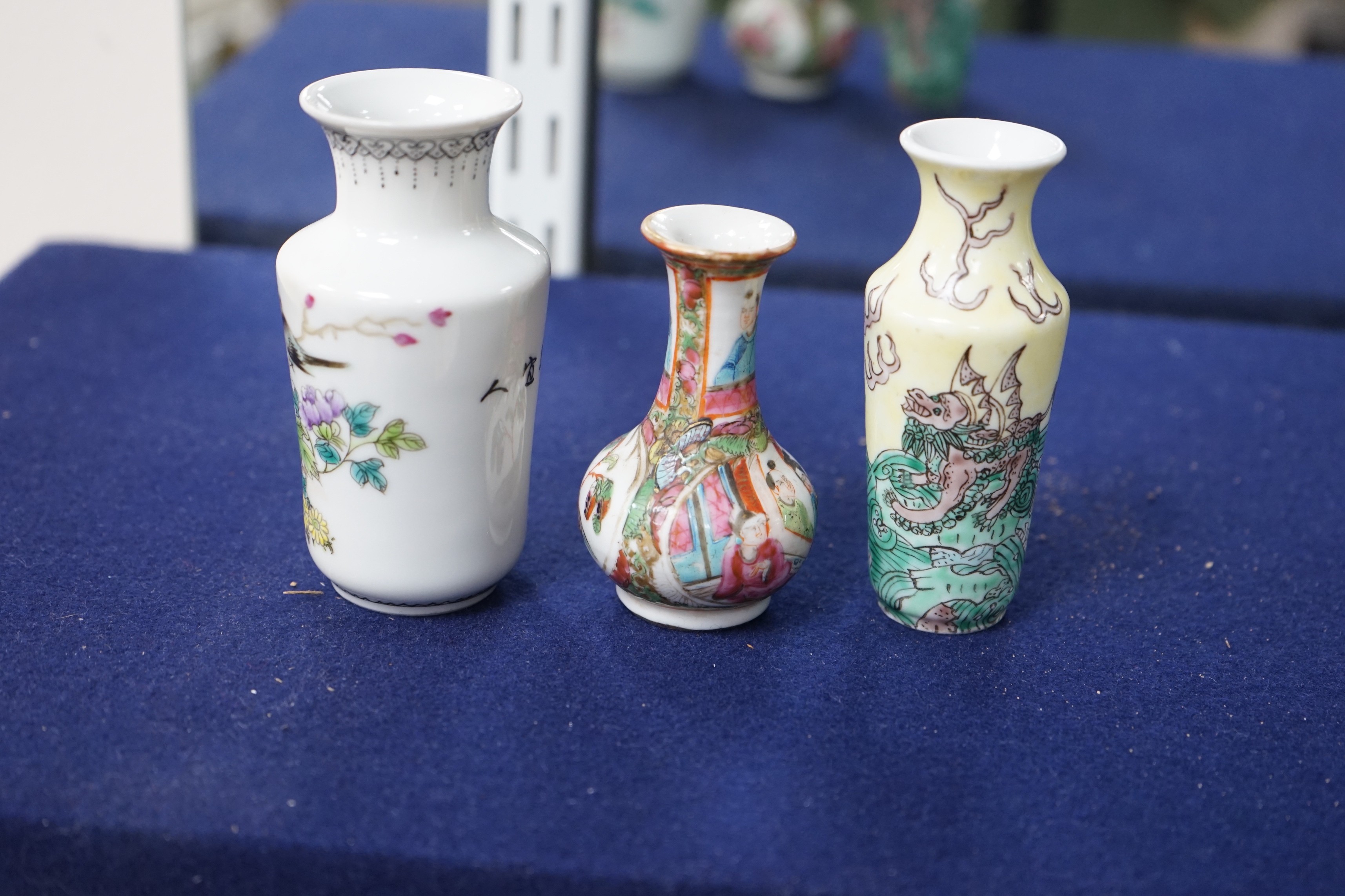 Three Chinese enamelled porcelain miniature vases, late 19th century / Republic period, tallest 10cms high